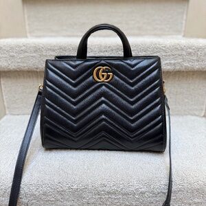 Gucci Calfskin Matelasse Small GG Marmont Tote in Black